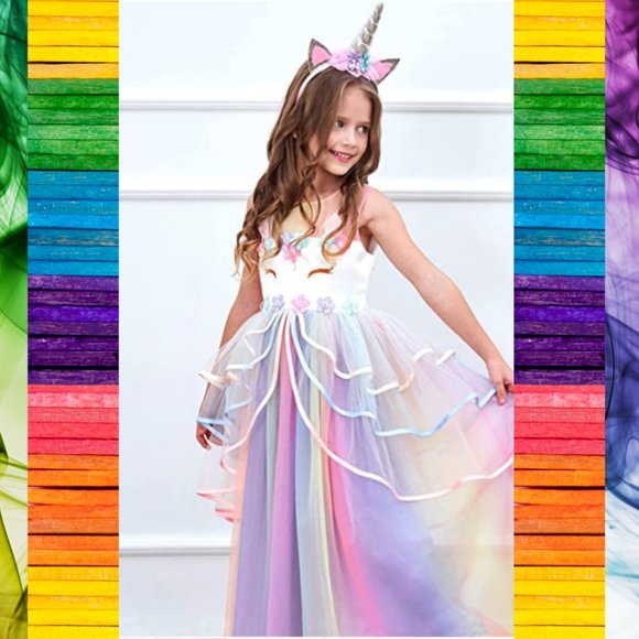 Unicorn Princess Dress Up Clothes for Little Girls – Jewelry & Headband Bonus